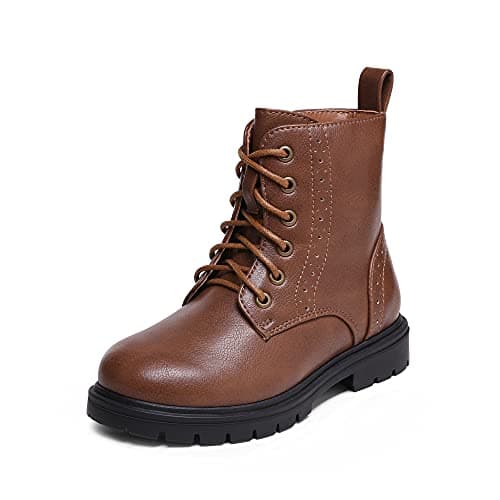 DREAM PAIRS Girls Boys Boots Side Zipper Kids Combat Ankle Booties Toddler/Little Kid/Big Kid,Size 9 Toddler,Brown/Pu,KBO211