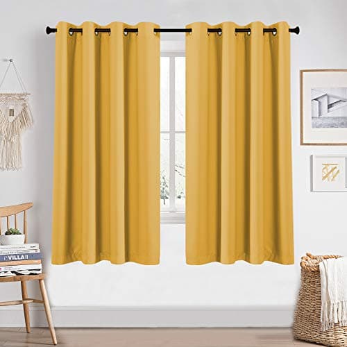 Blackout Yellow Curtains 63 Inches Long for Girls Room Bedroom Window Treatment Thermal Insulated Room Darkening Grommet Summer Kids Mustard Yellow Curtains Drapes for Living Room 1 Pair 52W x 63L