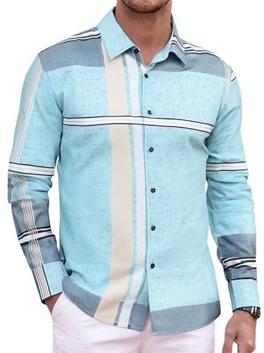Alex Vando Mens Print Plaid Casual Dress Shirt,38 Blue/Grey,L