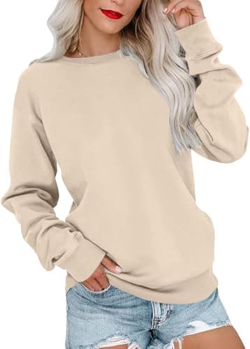 LEEDYA Women Graphic Sweatshirts Cute Letter Printed Shirts Crew Neck Fall Pullover Long Sleeve Top Apricot L