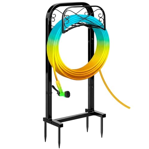 Gtongoko Garden Hose Holder for Outside 43" Heavy Duty Freestanding Water Hose Holder with 4 Stable Spikes Metal Hose Stand Holds Up to 150FT Hose & 44LB Detachable Hose Storage for Yard Lawn Patio