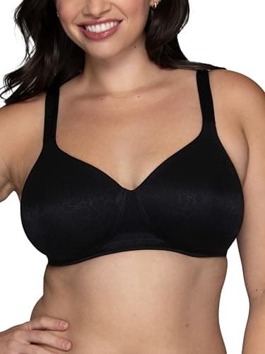 Vanity Fair Women's Body Shine Full Coverage T-Shirt Bra, Wirefree-Black Jacquard, 42D