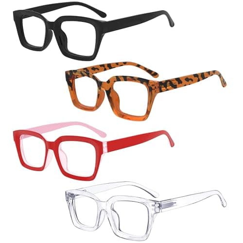 Eyekepper 4 Pack Ladies Reading Glasses - Oversized Square Design Readers for Women +0.75