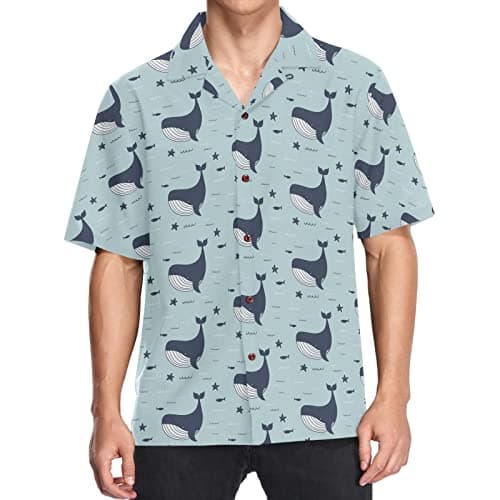visesunny Hawaiian Shirt for Men Blue Whale Starfish Short Sleeve Beach Summer Casual Button Down Aloha Shirt Quick Dry