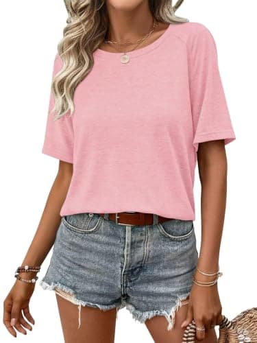 EADINVE Womens Half Sleeve T Shirts Crew Neck Summer Casual Loose Tops Pink