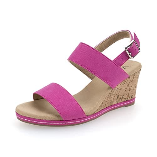VJH confort Women's Wedge Sandals Buckle Straps Cork Platform Comfort Slingback Dress Open Toe Sandals(fuchsia 6.5)