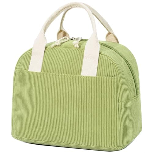 LOVELYWIND Lunch Box for Women, Insulated Green Corduroy Lunch Bag