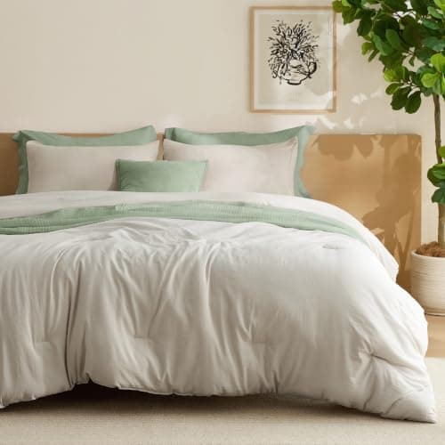 Bedsure Queen Comforter Set, Beige Soft Prewashed Bedding for All Seasons, 3 Pieces GentleSoft™ Bed Set, 1 Lightweight Comforter (90"x90") and 2 Pillowcases (20"x26")