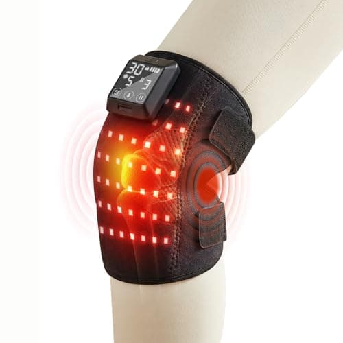 Knee Massager with Heat and Red Light Therapy, 5000mAh Heated Knee Brace for Knee Pain Relief, 660&850nm Red Light Therapy Device for Knee with 6 Heat 6 Vibration Massage, Gifts for Seniors(Single)