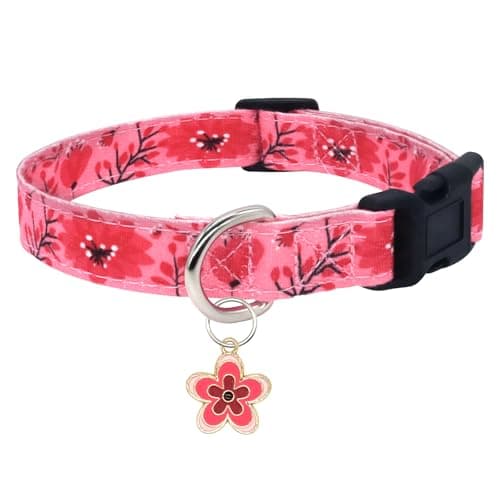 Giecooh Cotton Dog Collar with Pendant, Cute Comfortable Girl and Boy Collars for Small Dogs, S, Flower