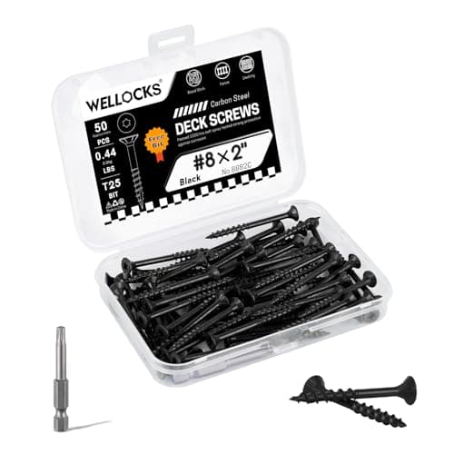 WELLOCKS Deck Screws,Black, Rust-Resistant, Salt Spray Resistant, Epoxy Coated, T25 Torx Bit Included for Wood Fence, Decking & Outdoor Us (Trial Size 0.44LBS, #8×2")