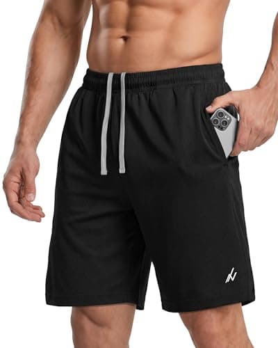 NY Threads Men's Athletic Shorts Quick Dry Loose-Fit Lightweight Running Workout Gym Shorts with Pockets, Large, Black