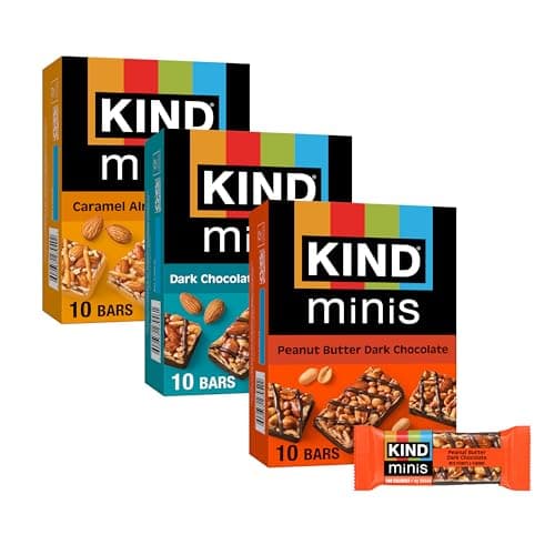 KIND Mini Snack Bars Variety Pack, Gluten Free, Low Sugar, Low Calorie Snacks, Dark Chocolate Nuts & Sea Salt, Peanut Butter Dark Chocolate, Caramel Almond & Sea Salt, 30 Count