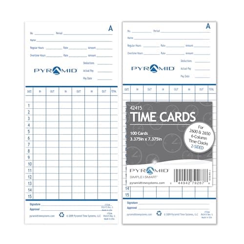 Pyramid Time Systems - Authentic Time Cards (42415) - 100 Cards