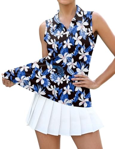 LOMON Sleeveless Golf Shirts for Women V Neck Polo Summer Collared Printed Athletic Casual Tank Tops Ladies Quick Dry Tennis Hiking Shirts