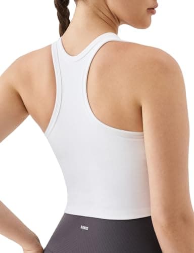 K-Swiss Women's Racerback Crop Tank Top with Built-in Padding - Longline Sports Bra for Workout Yoga Gym, White XS