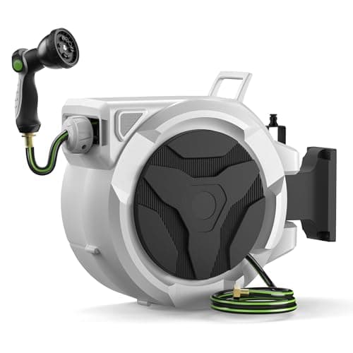 LUCKYTECH 100ft Retractable Garden Hose Reel 1/2" with 10-Function Nozzle