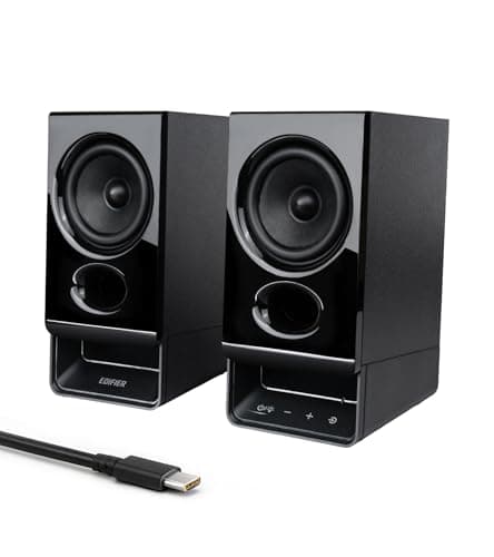 Edifier R20BT Computer Speakers, 2.75" Full-Range Drivers, Bluetooth 6.0, Touch Controls, AUX & USB-C Inputs, Headphone Jack, Custom Ambient Light & Sound Profiles via APP - Black
