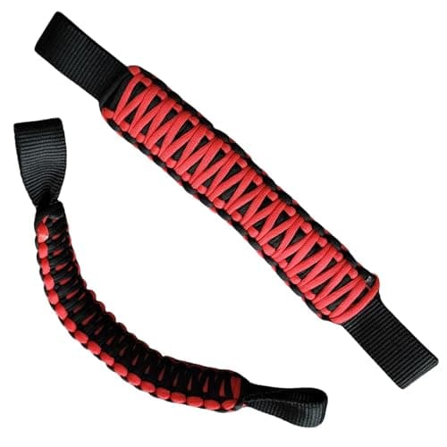 Badass Moto Paracord Headrest Grab Handles for Trucks. Fits Jeep Wrangler, Gladiator, Tacoma Car, SUV Headrests. Back Seat Grab Handles. Head Rest Handle Strap for Rear Passengers. Red/Black 2 Pack