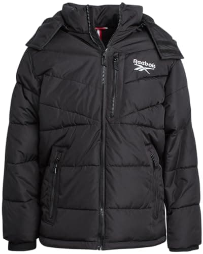 Reebok Boys Puffer Jacket - Heavyweight Quilted Water & Wind Resistant Boys Winter Coat - Fleece Insulated Kids Winter Jacket, Size 18-20, Black