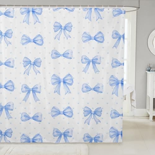 Feelyou Kids Bowknot Bath Curtain Dreamy Princess Shower Curtain Cute Bow Bathroom Shower Curtain Set Boys Girls Love Heart Teens Bathroom Accessories Bedroom Decor 72"x72"