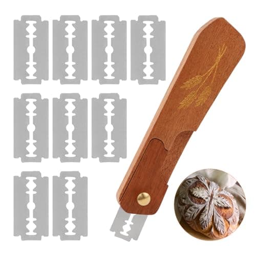 Olnverath Wooden Bread Lame,Reusable Dough Scoring Tool,Sourdough Scoring Tool with Screw Lock & 10 Razor Blades,Handcrafted Bread Scoring-Tool for Sourdough Breads Baking