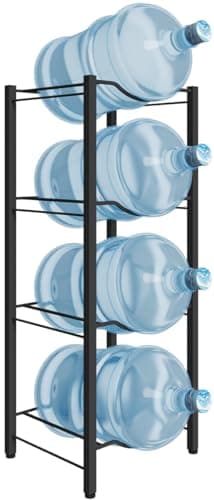 mocomax 5 Gallon Water Jug Rack, 4 Tier Detachable Water Bottle Holder Storage Organizer Shelf, Heavy Duty Water Jug Dispenser Stand for Kitchen, Office, Home, Black