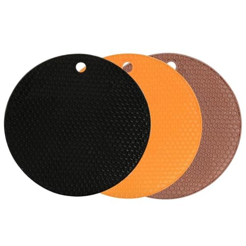 MC MEICHUANG 3pcs Rubber Jar Opener, 17.5cm/7" Gripper Pad Kitchen Texture Can Opener Multipurpose Round Bottle Lid Opener Non-Slip Coasters for Weak Hands (Orange, Khaki, Black）