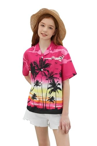 Girl's Hawaiian Shirt Floral Tropical Blouse Short Sleeve Button Down Shirt