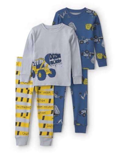 Carter's Boy 4-Piece Tight Fit Cotton Pajama Set, Blue Construction, 4T