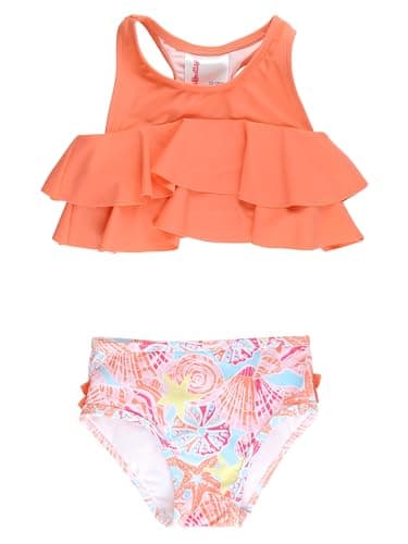 RuffleButts Girls UPF50+ Sun Protection Flounce Bikini - Two Piece Swimsuit