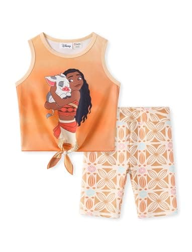 Disney Moana Girls 2 Piece Clothing Set Toddler Character Tie Front Tank Top and Patterned Shorts Kids Summer Playwear Outfits Toddler Girl Clothes Workout Yoga Dance Little Girls Clothes 3-4 Years