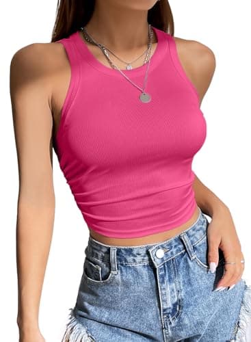 LOLONG Womens Tank Tops Summer Cropped Sleeveless Basic Racerback Shirts