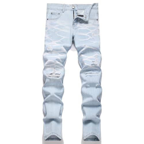 GHYYHG Men's Ripped Regular Straight Leg Fit Jean (28, 25803 Light Blue)
