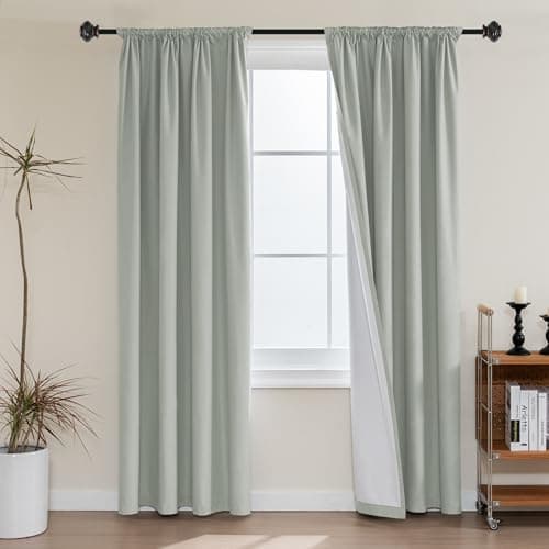 H.VERSAILTEX Full Blackout Curtains with White Liner Room Darkening Window Treatment Curtains Panels 84 inch for Living Room Thermal Insulated Rod Pocket Drapes 2 Panels, 52" Wx84 L, Light Sage