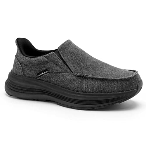 Men's Orthopedic Slip On Loafers: Comfortable Plantar Fasciitis Thick Sole Outdoor Walking Shoes, Orthotic Plantar Fasciitis Non Slip Supportive High Arch Canvas Loafers Black Size 11.5