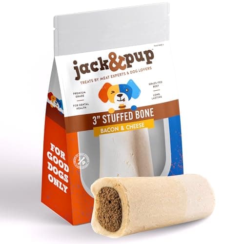 Jack&Pup 3-4" Filled Dog Bones for Small and Large Dogs, Flavored Dog Bones Long Lasting, Stuffed Shin Bone for Dogs, High Protein, Bacon and Cheese Flavor - 1 Pack