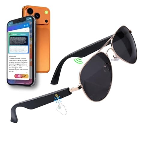 AI Smart Glasses with Bluetooth for Men Women Easy Pair with iThinkLoud, ChatGPT-Claude-Gem, Privacy-Friendly, 5.3 Android Siri Touch and Voice Assistant Glasses with Speakers, 120H SB BLACK DOMINATOR