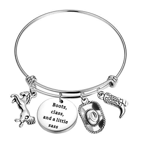 CHOROY Cowgirl Boot Keychain Cowgirl Gift Western Keychain Gift For Cowboy Cowgirl BFF (boots horse hat bracelet)