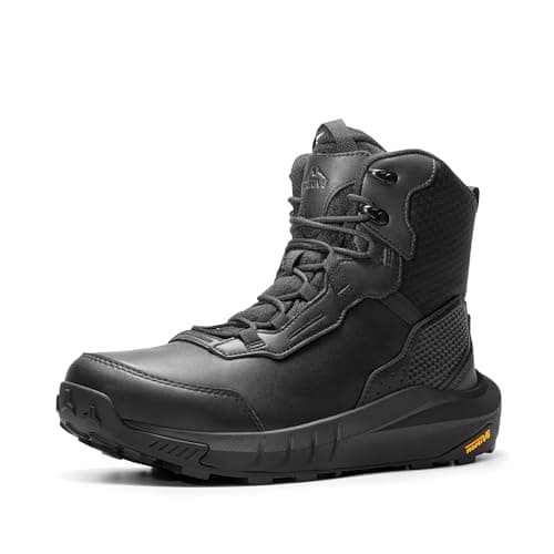 NORTIV 8 Men's Waterproof Tactical Work Winter Boots Cushion Sole Lightweight Leather Non-Slip Combat Boots with Arch Support for Military Motorcycle Hiking HydroRange,Size 7,Black,NMUMMT2502