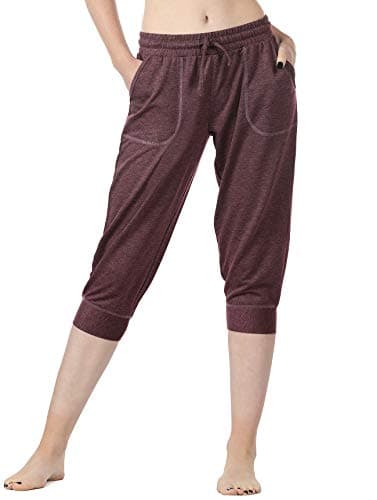icyzone Women's French Terry Jogger Lounge Sweatpants - Active Capri Pants for Women (S, Burgundy)