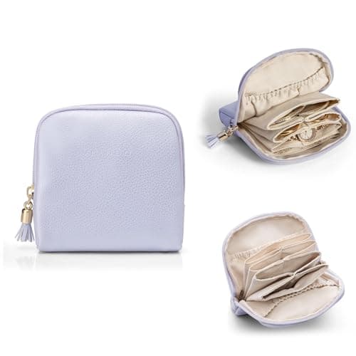 VLANDO Mini Jewelry Travel Case,Jewelry Pouch Bags with Zipper, Velvet Jewelry Organizer Storage Bag for Bracelet Rings Earring Travel Essentials Gifts for Women Girl - Purple