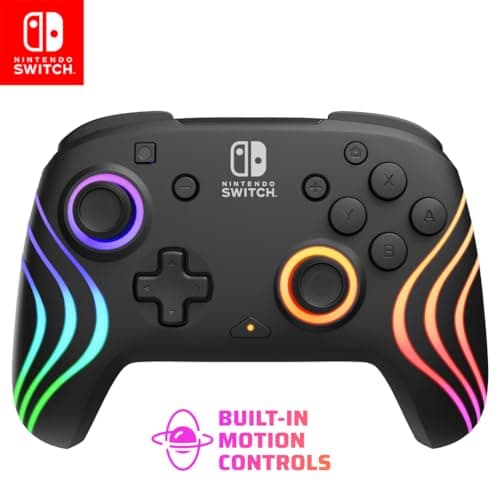 PDP Gaming Afterglow Wave Wireless Nintendo Switch Pro Controller - Officially Licensed, Nintendo Switch 2, Switch Lite/OLED, RGB LED Customization, App Controls, Rechargeable Battery Power - Black