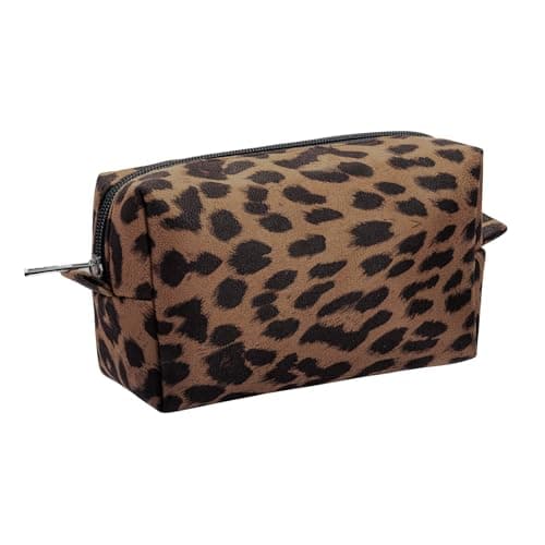 AGBIADD Fabric Leopard Print Design Cosmetic bag Makeup bag Soft Toiletry Bag for Women Travel Essentials (Brown)