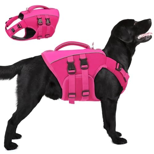 Queenmore Dog Life Jacket,Life Vest for Extra Large Dogs,Adjustable Reflective Dog Swimming Vest,Superior Buoyancy Dog Lifesaver,High Floating Pet Life Vest for Swimming(Rosered,2XL)