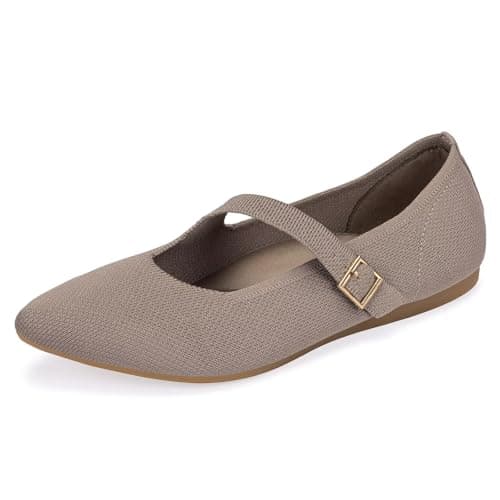 BEJINASH Womens Mary Jane Flat Shoes Pointed Toe Ballet Flat with Adjustable Straps Slip on Knit Casual Flats