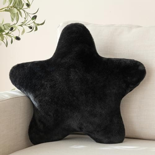 Znhinery Star Pillow, Decorative Throw Pillow with Plush for Couch, Cute Decor Pillows for Bed, Aesthetic Star Shaped Pillow Fun Cushion for Sofa Living Room (Black, 19.6 Inches)