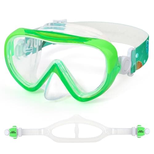 Kids Swim Mask - Ultimate 180° Kids Swim Goggles Anti-Fog Child Diving Mask Leak-Proof Kids Goggles with Nose Cover and Fabric Strap for Ages 4-14 for Swimming, Snorkeling Diving (Crystal Green)
