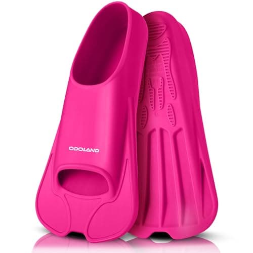 Odoland Snorkel Fins, Diving Fins for Adult, Full Foot Pocket Travel Size Swim Training Fins, Silicone Snorkeling Fins, Comfortable Flippers for Men and Women, Rose Pink, S