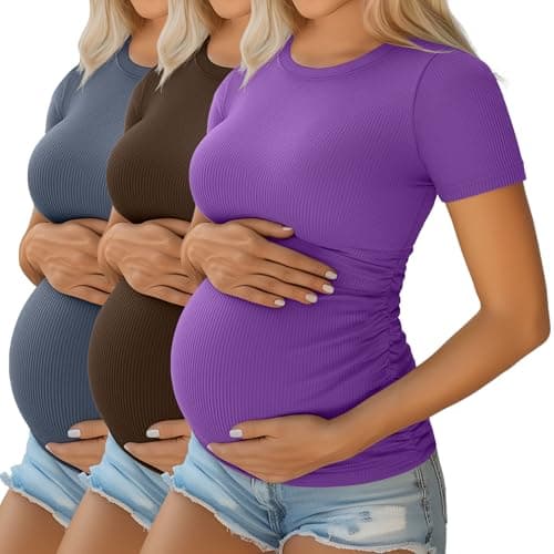 Ficerd 3 Pack Women's Short Sleeve Maternity Shirts, XX-Large, 3-Color